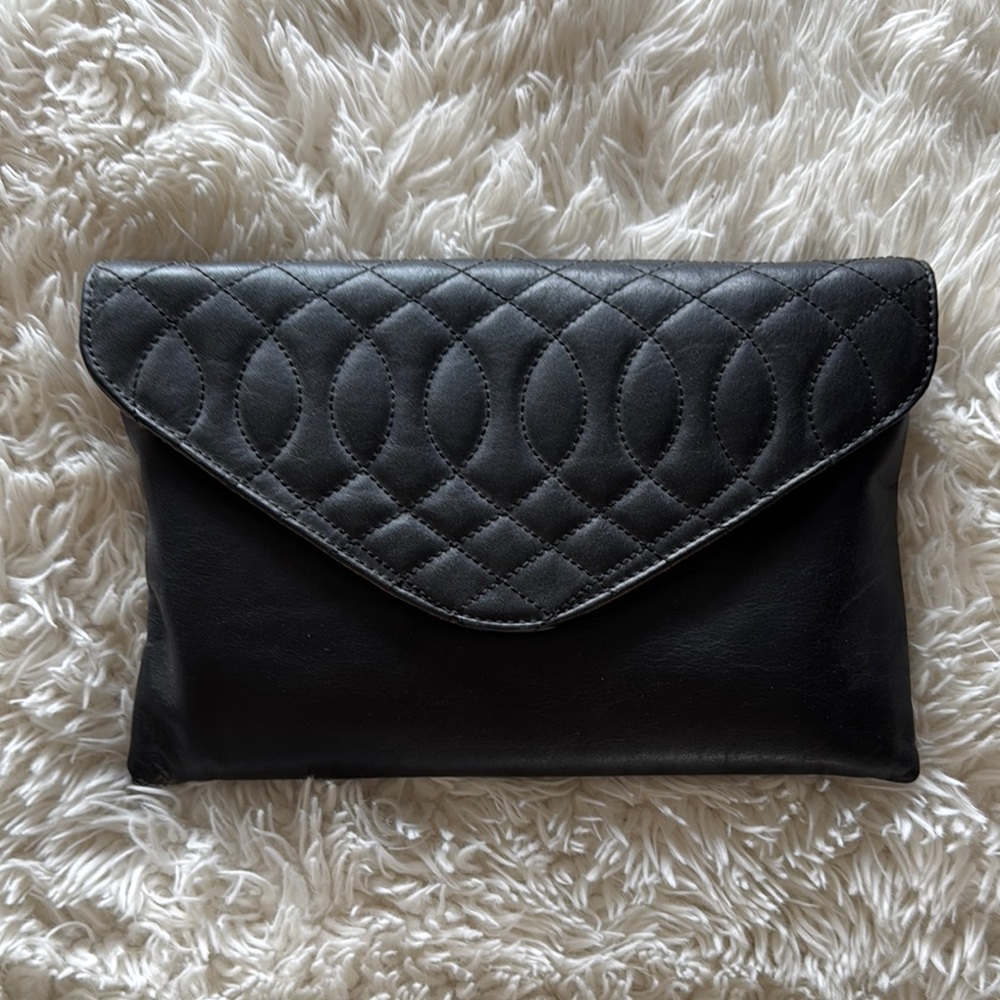 Black Quilted Leather Clutch
